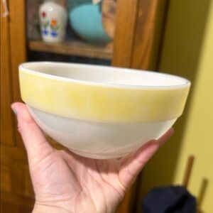 Fire King Yellow  colonial Band Milk Glass Mixing Bowl HTF faded